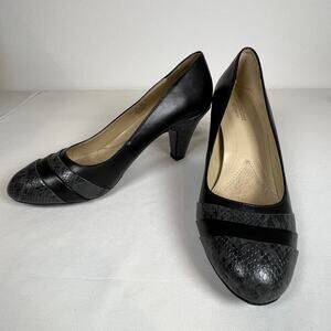 Naturalizer Bellows Pumps Women's 8.5 Black And Gray Snakeskin N5 Comfort Heels